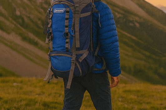 MOCHILA DE 70 LTS / COLOR GRIS-AZUL